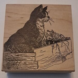 Wooden Cat Stamp with Black Design